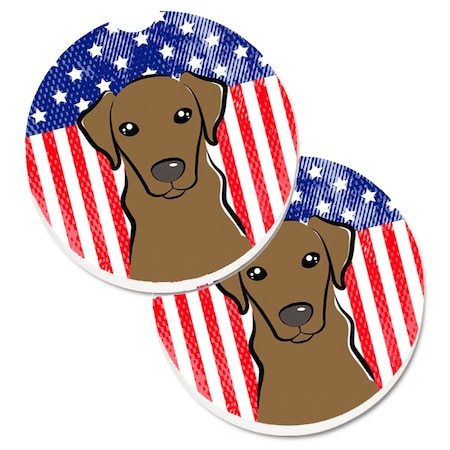 Carolines Treasures American Flag and Chocolate Labrador Set of 2 Cup Holder Car Coaster BB2164CARC